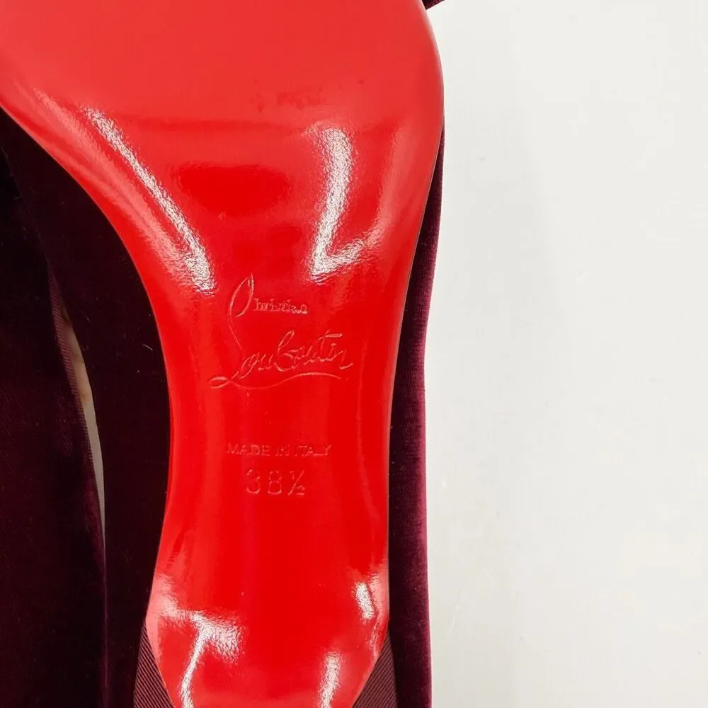 Christian Louboutin Velvet Madame Menule Bow Pumps Kitten Heel EU 38.5 US 8.5